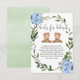 Tarjeta De Recepción Los niños gemelos de peluche llevan libros azules