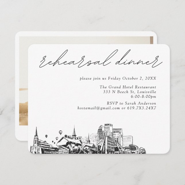 Tarjeta De Recepción Louisville Boda Elegante Ensayo Cena (Anverso / Reverso)