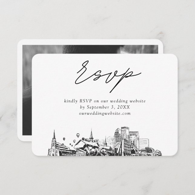 Tarjeta De Recepción Louisville Boda Minimalista Sketch RSVP (Anverso / Reverso)