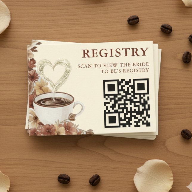 Tarjeta De Recepción Love is Brewing Floral Coffee QR Code Registry (Subido por el creador)