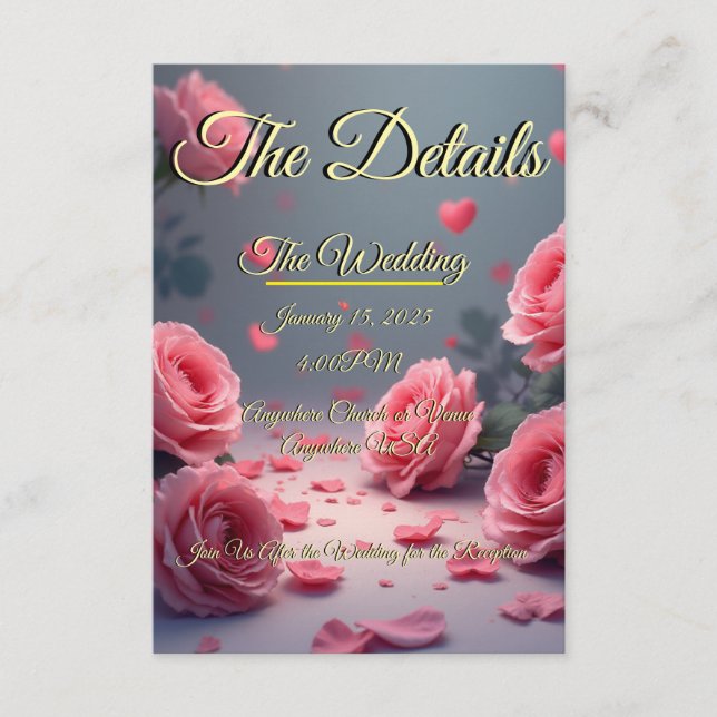 Tarjeta De Recepción Love is in Bloom Details Pink Roses Wedding Invite (Anverso)