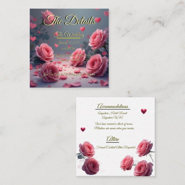 Tarjeta De Recepción Love is in Bloom Details Pink Roses Wedding Invite (Anverso / Reverso)