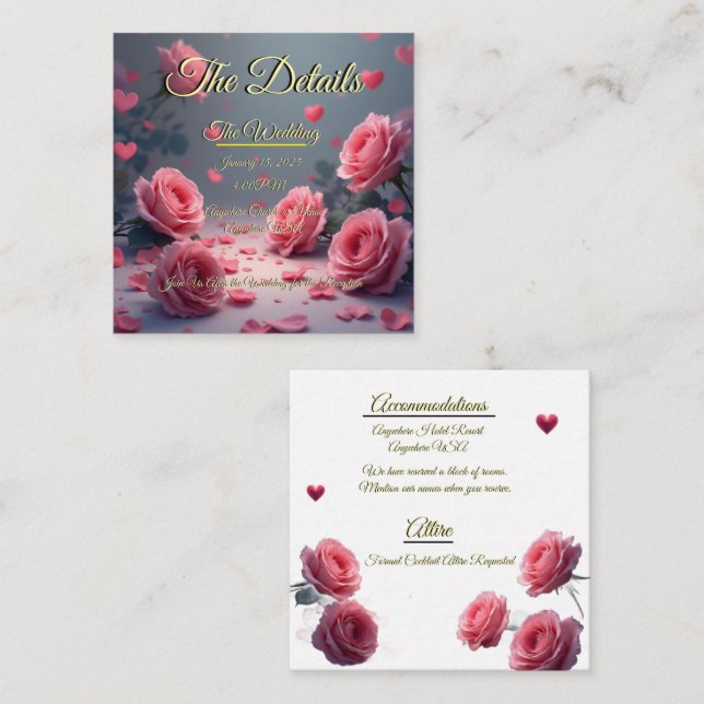 Tarjeta De Recepción Love is in Bloom Details Pink Roses Wedding Invite (Anverso / Reverso)