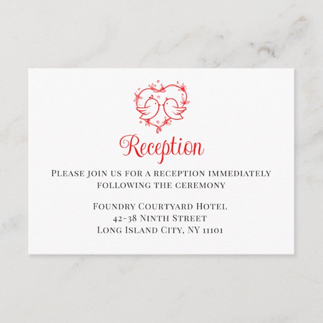 Tarjeta De Recepción  Lovebirds Boho Red Heart Wedding Receptiion  (Anverso)