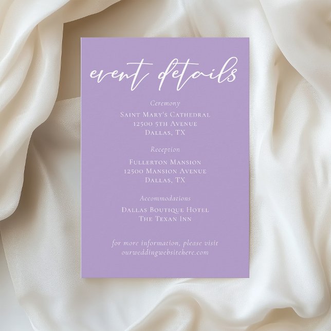 Tarjeta De Recepción Lovely Lilac Purple Boda Event Detalles (Subido por el creador)
