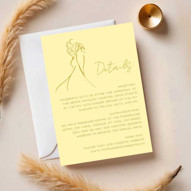 Tarjeta De Recepción Lovely Modern Butter Yellow Wedding Details (Subido por el creador)
