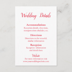 Tarjeta De Recepción Lovely Red and White Bodas Detalles