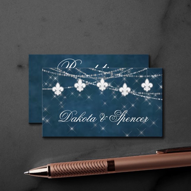 Tarjeta De Recepción Luces azules de la Marina de Fleur de Lis | Recepc (Subido por el creador)