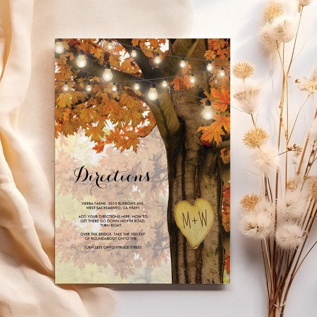 Tarjeta De Recepción Luces de árbol de otoño rústico de boda (Subido por el creador)