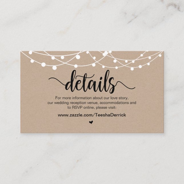 Tarjeta De Recepción Luces de cadena de granja rústica, detalles del Bo (Anverso)