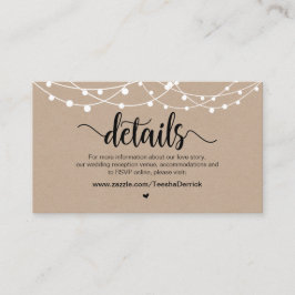 Tarjeta De Recepción Luces de cadena de granja rústica, detalles del Bo