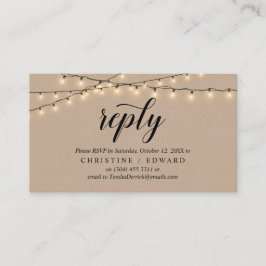Tarjeta De Recepción Luces de cadena Kraft, guión negro, respuesta RSVP