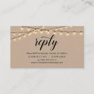 Tarjeta De Recepción Luces de cadena Kraft, guión negro, respuesta RSVP