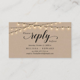 Tarjeta De Recepción Luces de cadena Kraft, guión negro, respuesta RSVP