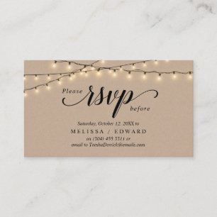 Tarjeta De Recepción Luces de cadena Kraft, guión negro, respuesta RSVP