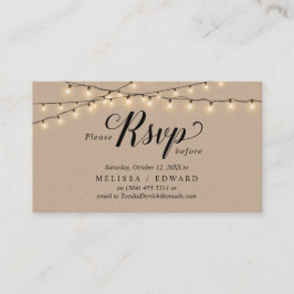 Tarjeta De Recepción Luces de cadena Kraft, guión negro, respuesta RSVP