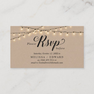 Tarjeta De Recepción Luces de cadena Kraft, guión negro, respuesta RSVP