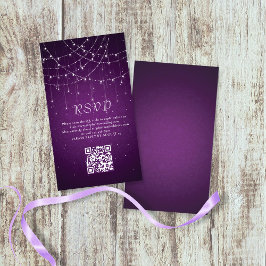 Tarjeta De Recepción Luces de cadena púrpura Código QR Boda RSVP