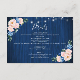 Tarjeta De Recepción Luces de Cadena Rosadas y Azules Marino para Bodas
