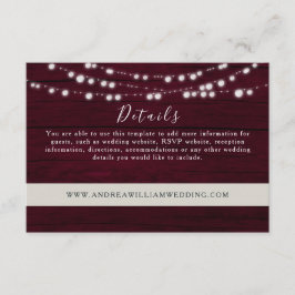 Tarjeta De Recepción Luces de Cadenas Detalles de Boda Burgundy