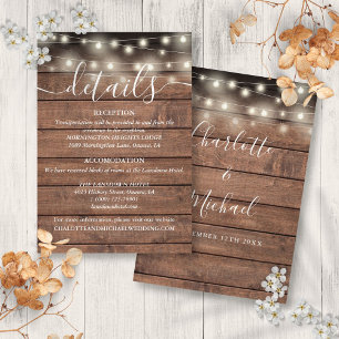 Tarjeta De Recepción Luces de Cadenas Detalles de Boda Rústica de Mader