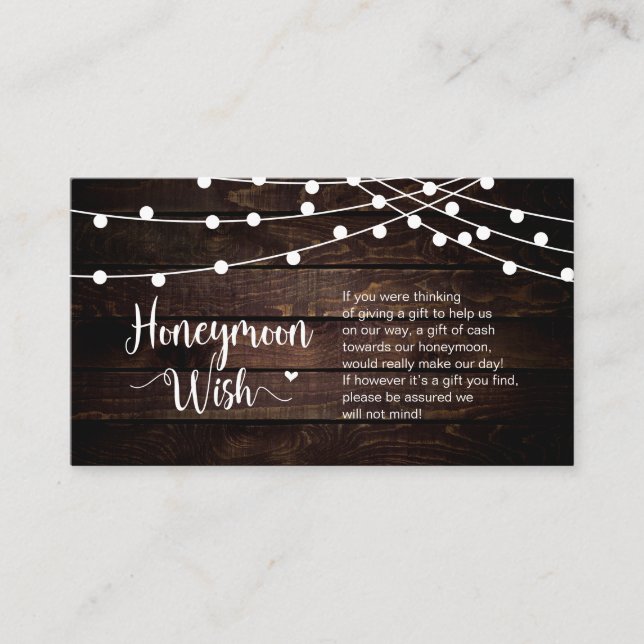 Tarjeta De Recepción Luces de cuerda de granja rústica, madera, deseo d (Anverso)