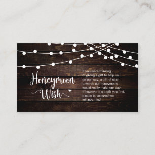 Tarjeta De Recepción Luces de cuerda de granja rústica, madera, deseo d