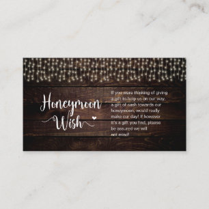 Tarjeta De Recepción Luces de cuerda de granja rústica, madera, deseo d