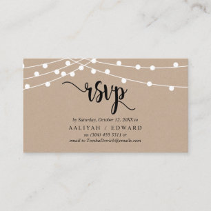 Tarjeta De Recepción Luces de cuerda de granja rústica, negro, respuest