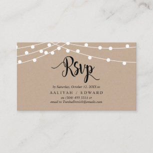 Tarjeta De Recepción Luces de cuerda de granja rústica, negro, respuest