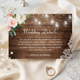 Tarjeta De Recepción Luces de Cuerda de Madera Rústica Detalles de Boda
