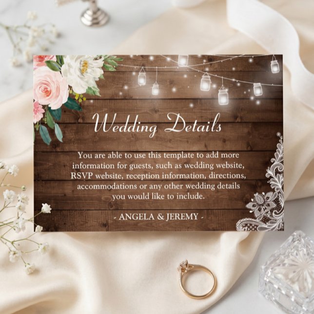 Tarjeta De Recepción Luces de Cuerda de Madera Rústica Detalles de Boda (Subido por el creador)