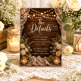 Tarjeta De Recepción Luces de Cuerda de Madera Rústica Detalles de Boda