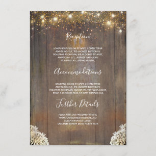 Tarjeta De Recepción Luces de Cuerda Madera Rústica Detalles de Boda
