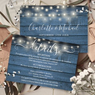 Tarjeta De Recepción Luces de Cuerda Rústicas Azules Guión Detalles de 