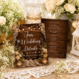Tarjeta De Recepción Luces de Cuerda Rústicas Detalles de Boda de Mader