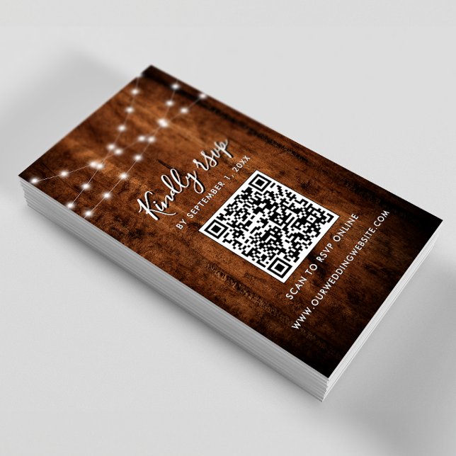 Tarjeta De Recepción Luces de Cuerda Rústicas y Código QR de RSVP de Bo (Subido por el creador)