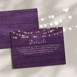 Tarjeta De Recepción Luces de Cuerda Rústico Detalles de Boda Morado