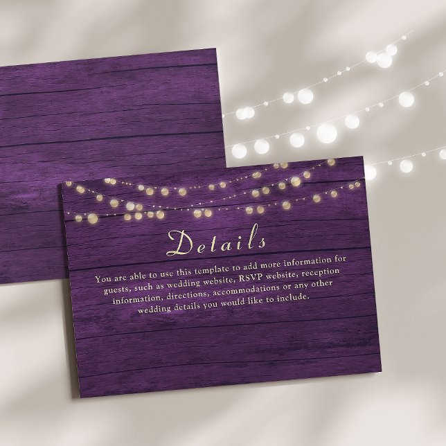 Tarjeta De Recepción Luces de Cuerda Rústico Detalles de Boda Morado (Subido por el creador)