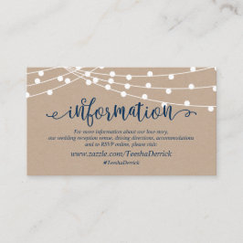 Tarjeta De Recepción Luces de cuerdas de Kraft, azul marino, detalles B