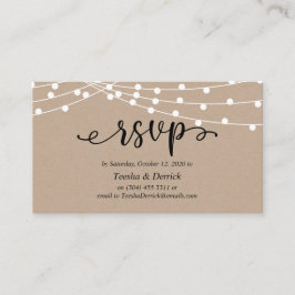 Tarjeta De Recepción Luces de cuerdas de kraft rústico, RSVP de bodas