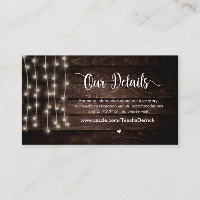 Tarjeta De Recepción Luces de cuerdas rusas, detalles Bodas (Anverso)