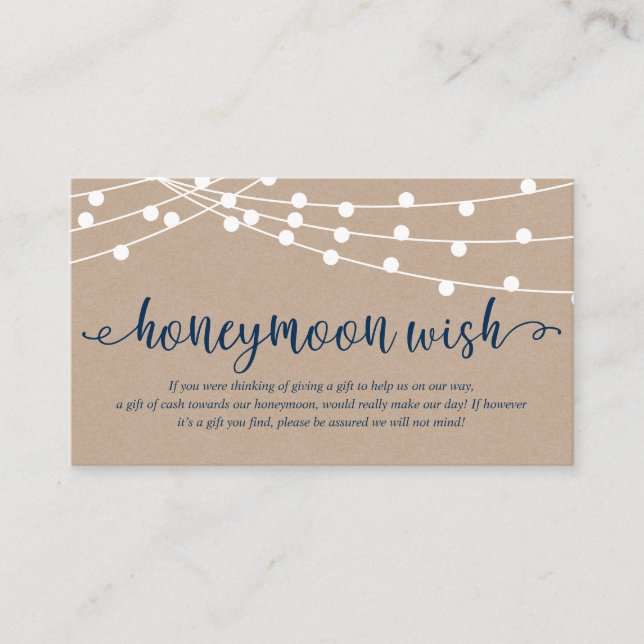 Tarjeta De Recepción Luces de cuerdas rusas kraft, Boda de la Luna de M (Anverso)