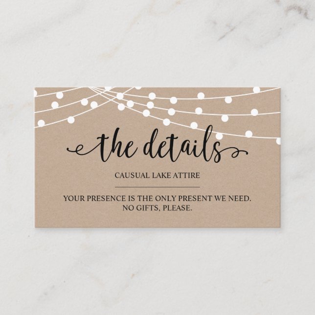 Tarjeta De Recepción Luces de cuerdas rusas kraft, Nuestros detalles, s (Anverso)