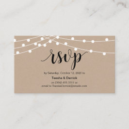 Tarjeta De Recepción Luces de cuerdas rusticas, escritura negra, RSVP d