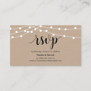 Tarjeta De Recepción Luces de cuerdas rusticas, escritura negra, RSVP d