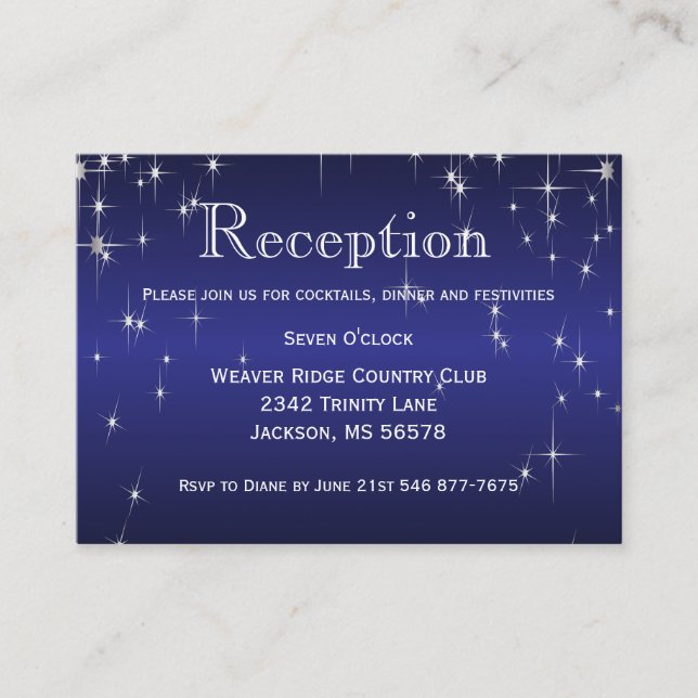 Tarjeta De Recepción Luces de estrella en azul oscuro metálico - Recepc (Anverso)