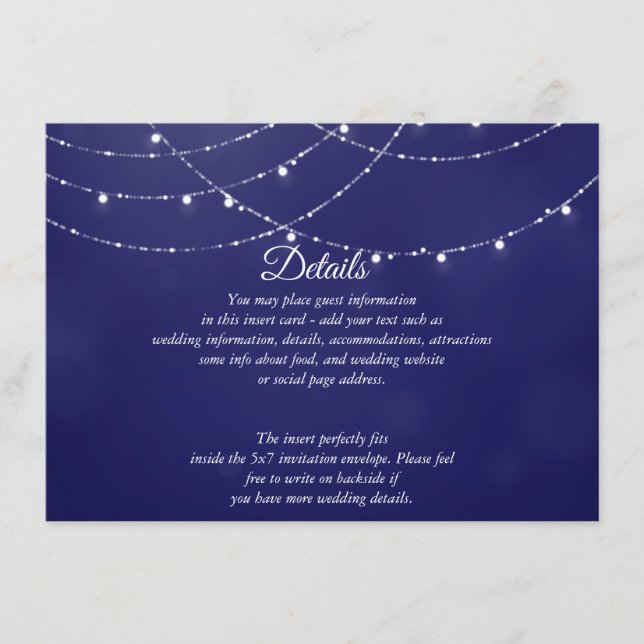 Tarjeta De Recepción Luces de Hadas Blancas Glam Azules  DETALLES Tarje (Anverso)
