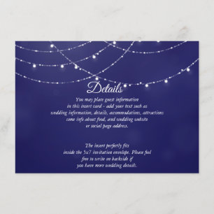 Tarjeta De Recepción Luces de Hadas Blancas Glam Azules DETALLES Tarje