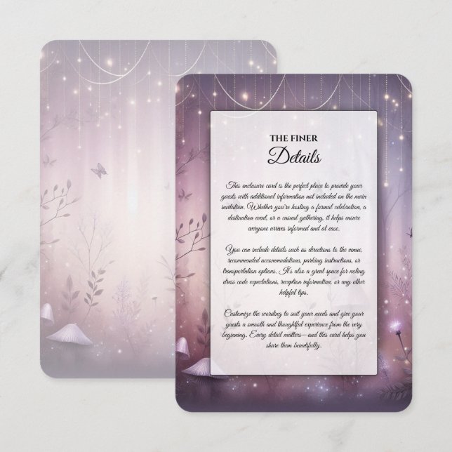 Tarjeta De Recepción Luces de Hadas de Lavanda Mágicas para Bodas (Anverso / Reverso)